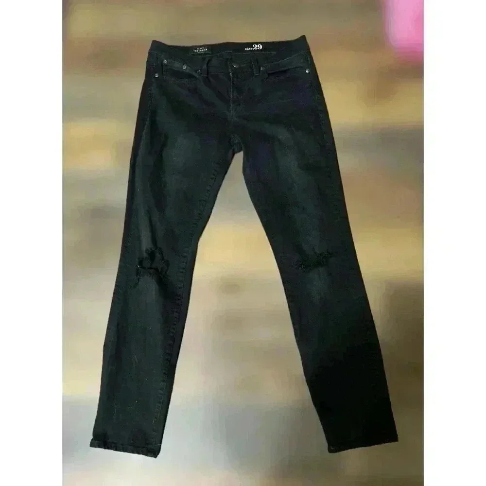 J.Crew Womens‎ Jeans Black Size 29 Toothpick Denim Ankle Distressed